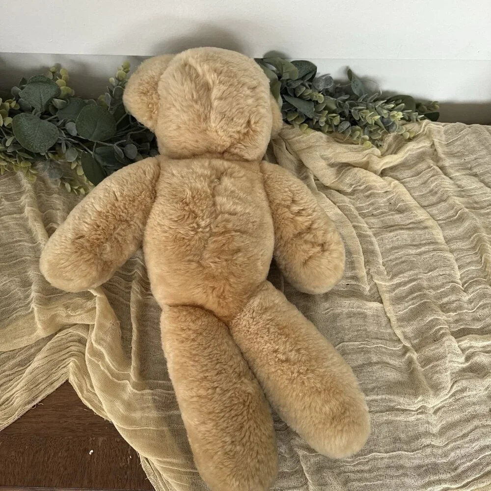 19” Vintage Petkin Jointed Teddy Bear Growler England Leather Nose‎ Blonde Soft